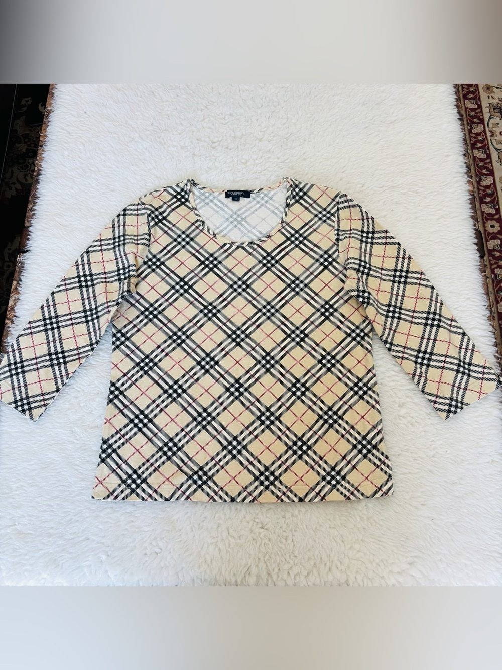 Burberry London Nova Check 3/4 Sleeves Top Shirt Size Medium
